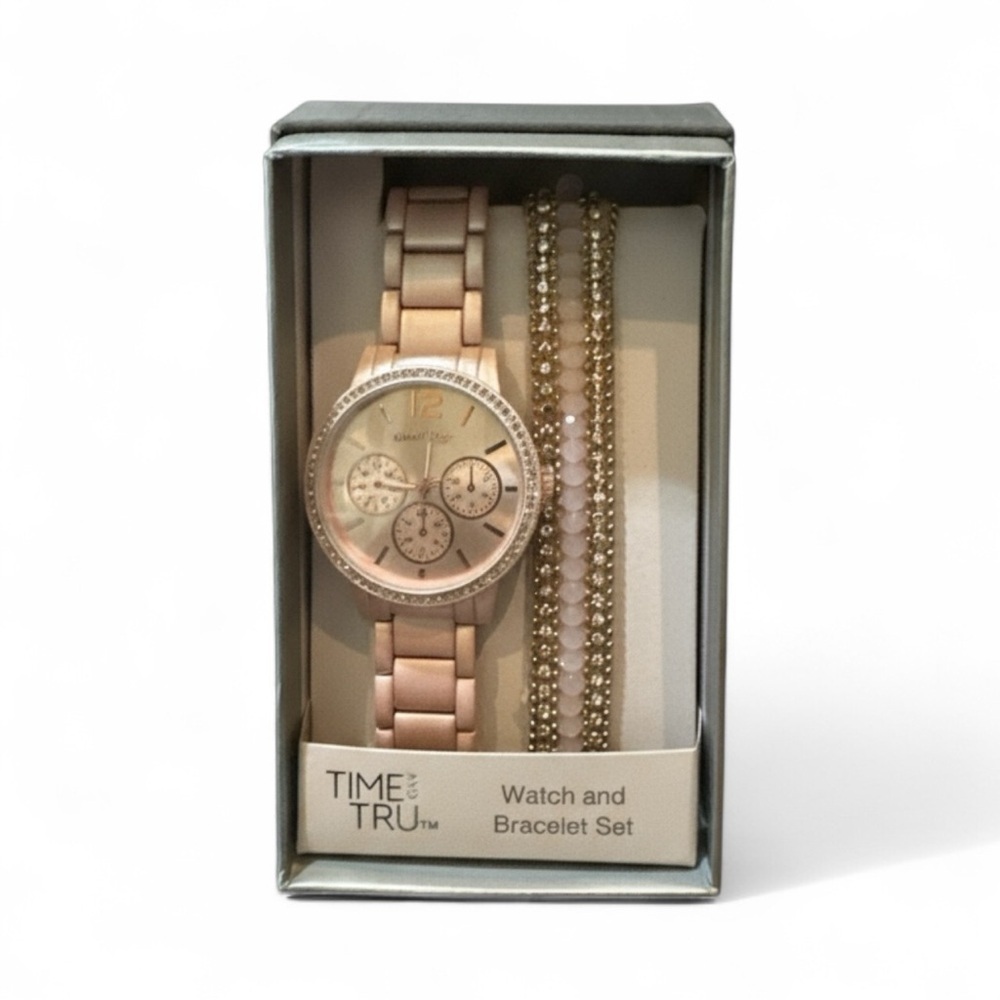Time and Tru Women’s Watch and Bracelet Set – Rose Gold Tone